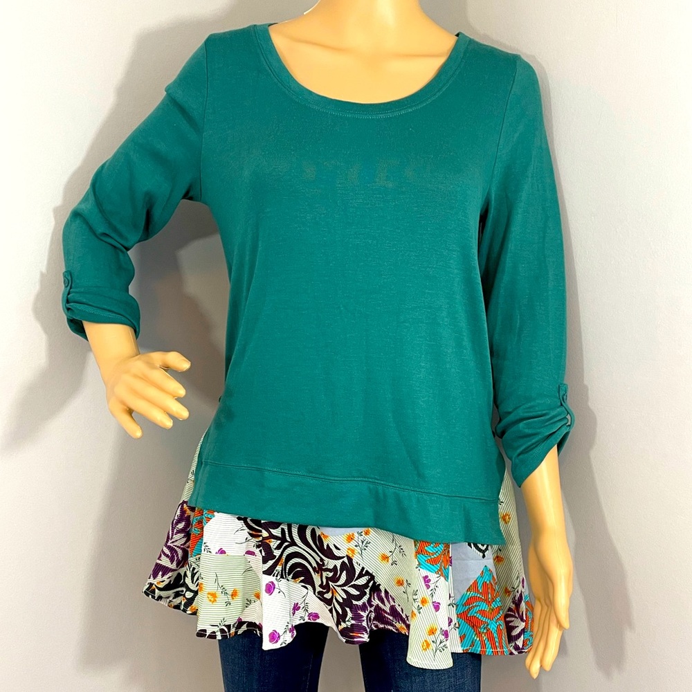 NWT Anthropologie Little Yellow Button Teal Layered Tunic Size Medium